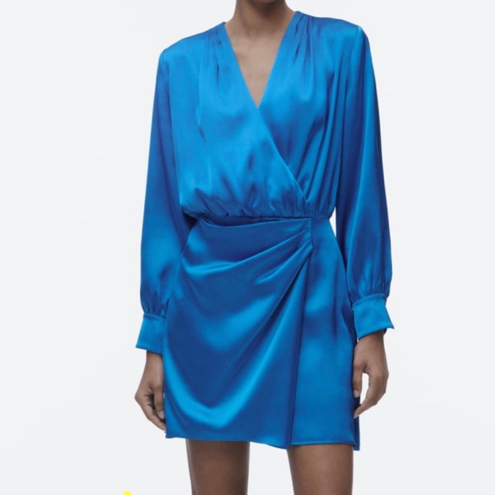 Wrap front satin effect dress ( Zara)